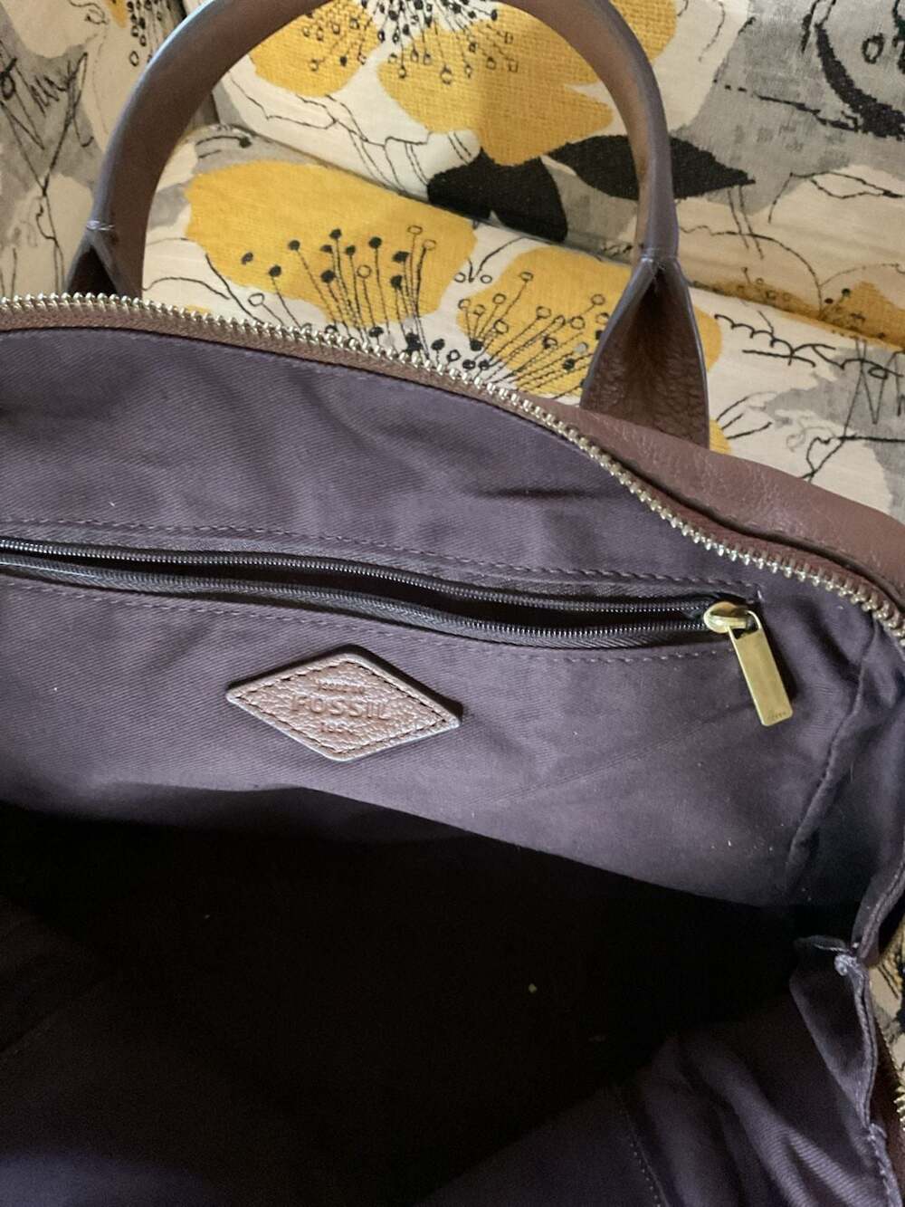 Fossil Fiona Brown Leather Satchel Bag - Picture 7 of 8